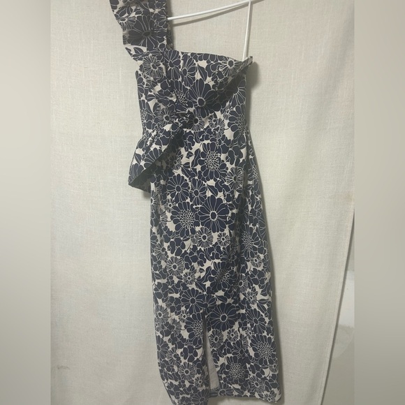 Anthropologie Navy and Cream Floral One-Shoulder Dress - Picture 7 of 7